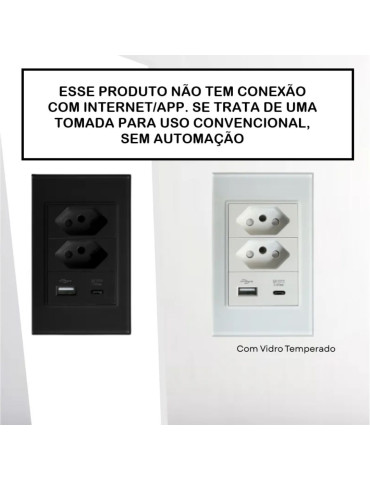 Tomada Dupla de Embutir USB e USB-C Sem Wi-fi Branco e Preto Nova digital 4x2