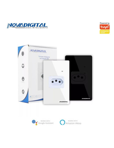 Tomada Inteligente de Embutir 20A Wi-fi Preto/Branco Nova Digital 4x2