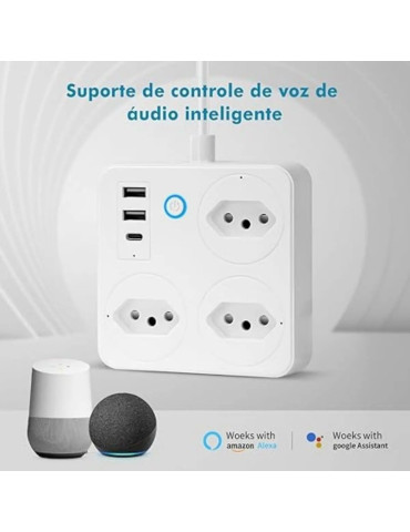 Régua de Tomada Extensões Inteligente Wi-FI com USB-C Coibeu Branco