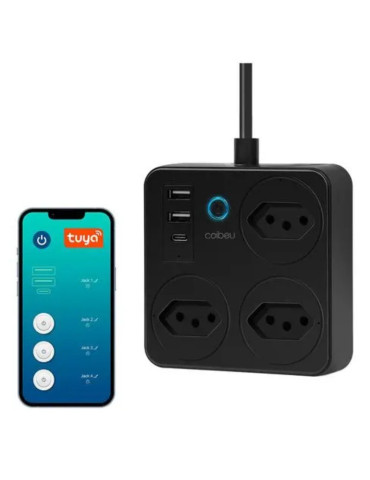 Régua de Tomada Extensões Inteligente Wi-FI com USB-C Coibeu Preto