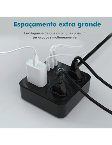 Régua de Tomada Extensões Inteligente Wi-FI com USB-C Coibeu Preto