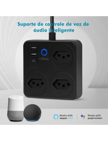 Régua de Tomada Extensões Inteligente Wi-FI com USB-C Coibeu Preto