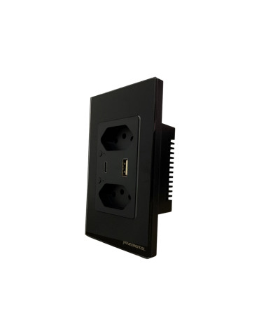 Tomada Dupla Inteligente Wi-fi Preto Com Usb-c Novadigital 4x2