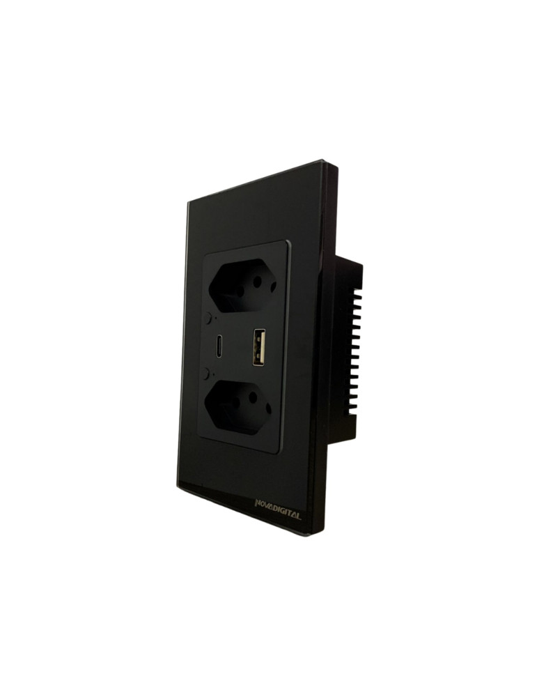 Tomada Dupla Inteligente Wi-fi Preto Com Usb-c Novadigital 4x2