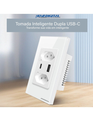Tomada Dupla Inteligente Branco Wi-fi Com Usb-c Nova digital 4x2