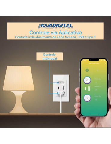Tomada Dupla Inteligente Branco Wi-fi Com Usb-c Nova digital 4x2