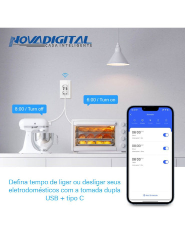 Tomada Dupla Inteligente Branco Wi-fi Com Usb-c Nova digital 4x2