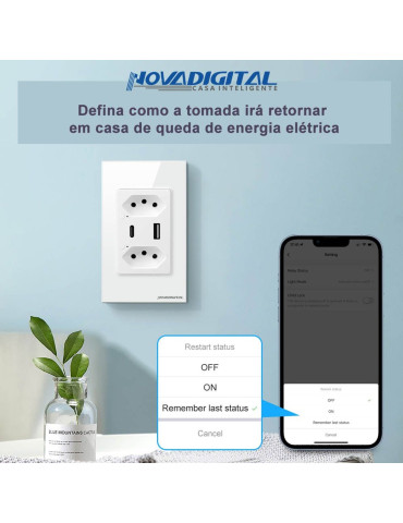 Tomada Dupla Inteligente Branco Wi-fi Com Usb-c Nova digital 4x2