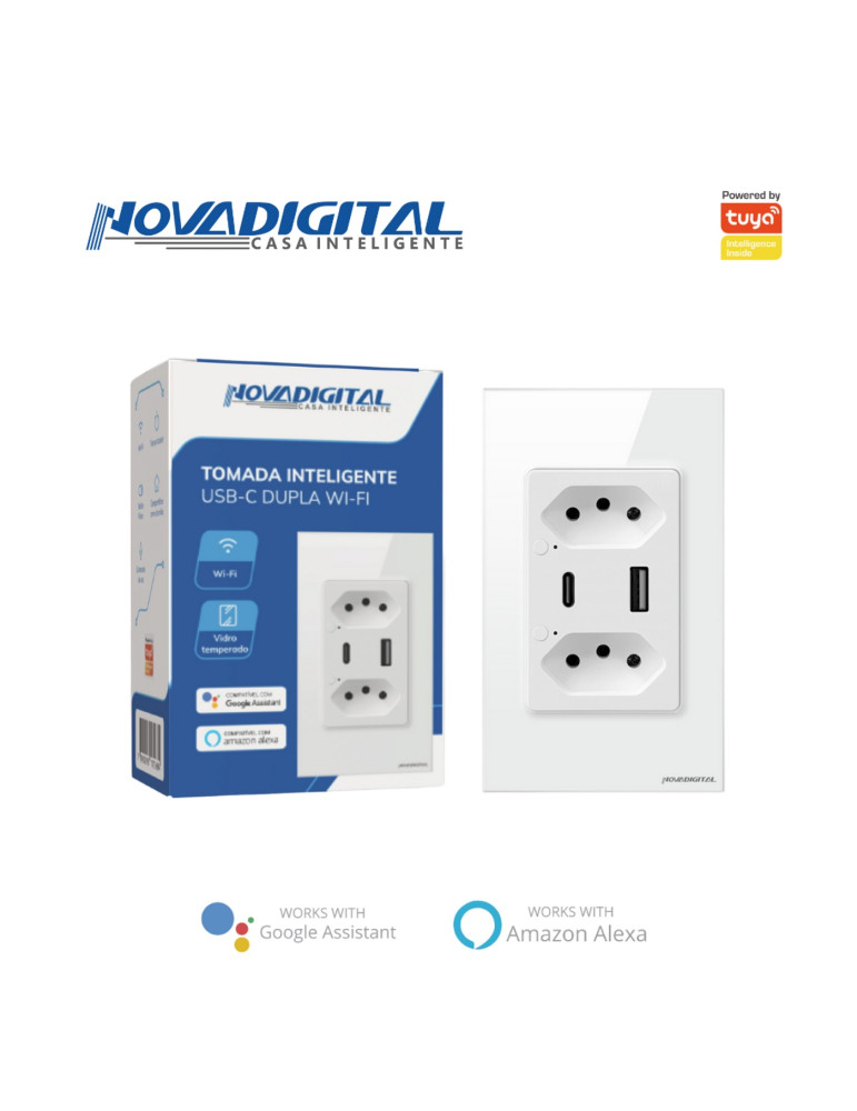Tomada Dupla Inteligente Branco Wi-fi Com Usb-c Nova digital 4x2